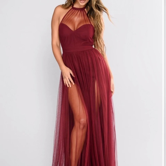 Wine Tulle Gown - Picture 1 of 2